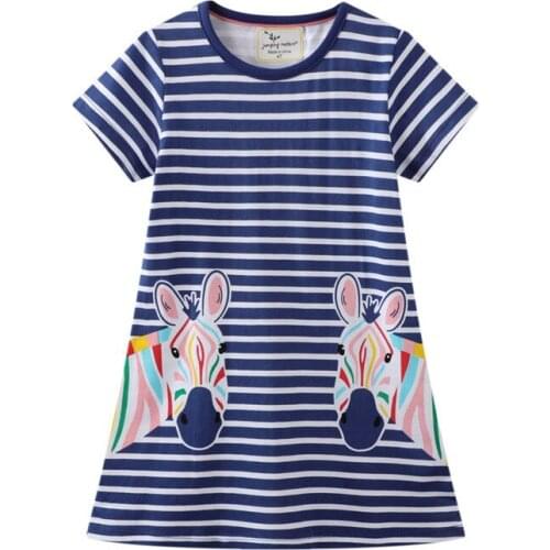 Summer Striped Baby Girls Dresses Cute Animals Horse Cotton School Style Casual Childrens Clothing Hot Selling Dresses Girls
