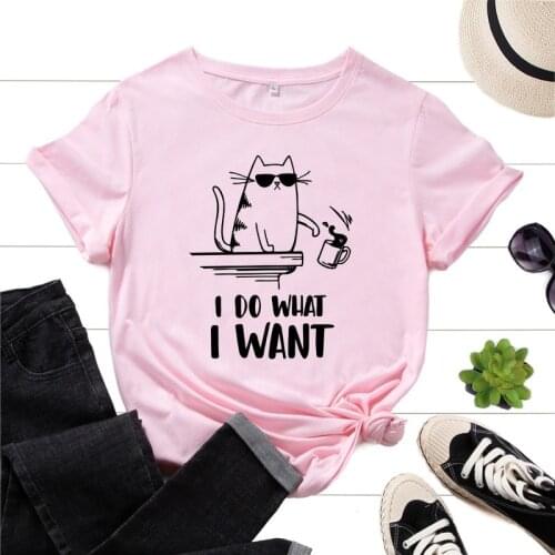 Summer 100% Cotton Women T Shirt Plus Size Sunglasses Cat Letter Print Female Fashion Short Sleeve T-shirt Ladies Casual Tee Top