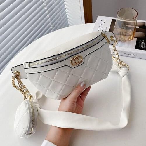 Retro Small Women Fanny Pack Plaid Leather Waist Bag Fashion Chain Crossbody Chest Bags Luxury Designer Handbags Female Belt Bag