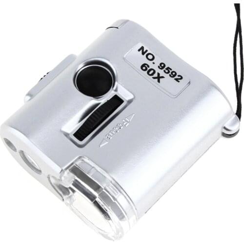 Mini Portable Pocket 60X Microscope Magnifier Jewelry Loupe UV Currency Detector Magnifying Glass with LED Light Lamp
