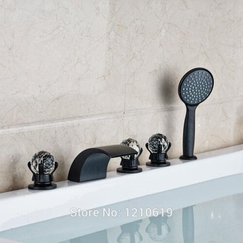 Newly Oil Rubbed Bronze Bathtub Mixer Faucet Set w/ ABS Hand Shower 5Pcs Waterfall Tub Faucet Crystal Handles