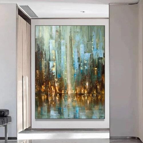 Knife Painted Extra Huge Cityscape Pic Hand Painted Abstract Oil Painting On Canvas Wall Art For Living Room Home Decor No Frame