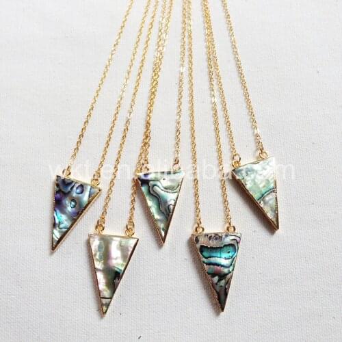 WT-N665 Wholesale 5pcs Abalone Shell double bail Pendant necklace natural shell triangle shell in 18inch gold chain necklace