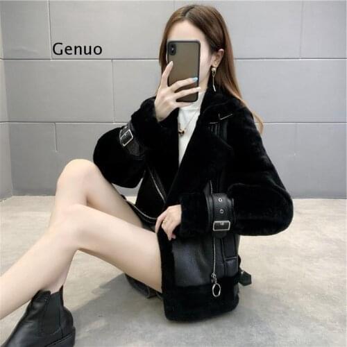 Autumn Winter Jacket Lamb Fur Faux Leather Jacket Casual Plus Size Women Coats and Jackets 5Xl Faux Pu Coat Short Jacket Outwear