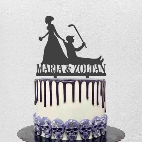 Personalized Golf Wedding Cake Topper Custom Bride & Grooms Name Bride Dragging Golf Groom Wedding Party Cake Decoration Topper