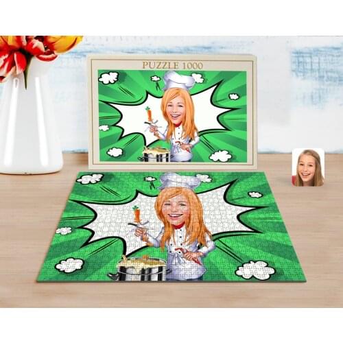 Personalized Female Chef Caricature of 1000 Piece Professional Puzzle-1