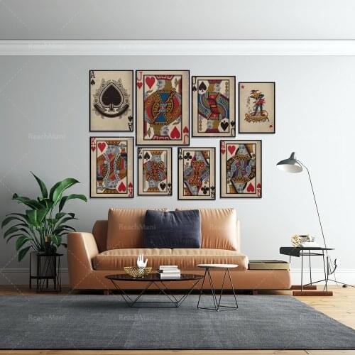 Gorgeous vintage playing cards printing, club ace posters, queen of hearts, king of spades, jack of spades card deck poster prin