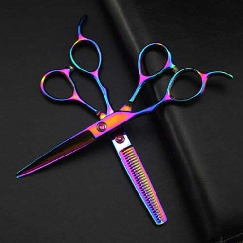 Professional japan 440c Rainbow Left handed 6'' hair scissors cutting barber makas haircut thinning shears hairdressing scissors