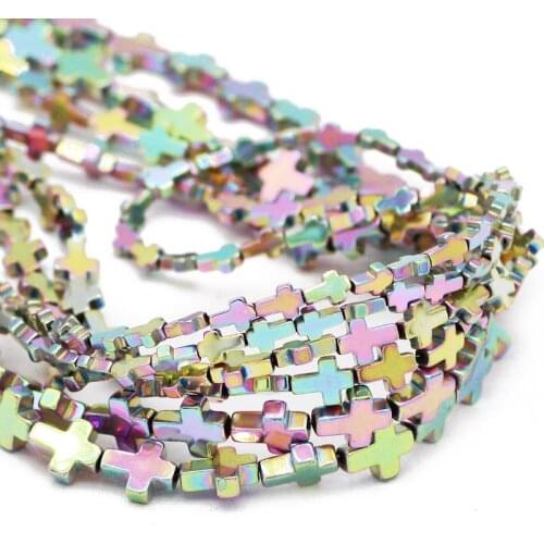 4/6/8MM Light Purple Natural Stone Cross Jesus Shape Hematite Spacer Loose Beads For Jewelry Making Bracelet DIY Accessories