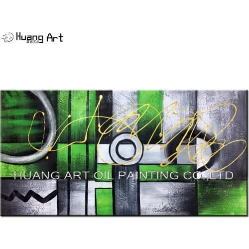 Hand-painted Modern Green Abstract Oil Painting On Canvas Golden Line Canvas Art Painting for Living Room Wall Decoration