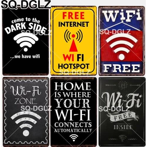 [SQ-DGLZ] New Free Internet WiFi Hotspot Tin Sign Wall Decor Come To Dark Side Metal Crafts WiFi Zone Plaques Art Poster