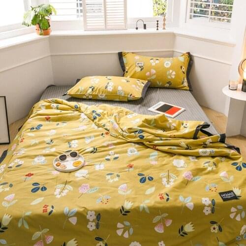 Denisroom 100% cotton Summer Quilt yellow Air-conditioning quilted soft bedspread Comforter Bed Cover Quilting WE44