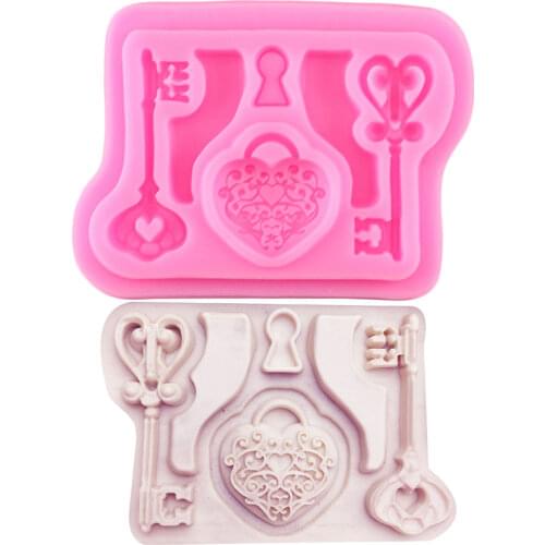 Vintage Keys Lock Silicone Molds Cupcake Topper Fondant Mold DIY Party Cake Decorating Tools Candy Clay Chocolate Gumpaste Mould