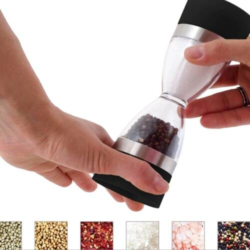 Manually 2 In 1 Hourglass Shape Dual Salt Pepper Mill Spice Grinder Pepper Shaker For Kitchen Cooking Tools Easy To Clean CA