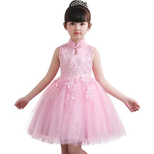 High quality childrens lace flower girl party dress baby girl sleeveless princess wedding dress childrens clothing vestido