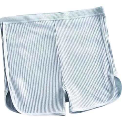 Japanese Women Skinny Safety Shorts Thread Ribbed Knit Sleep Lounge Yoga Sports Pants Mid Rise Side Slit Solid Color Underpants