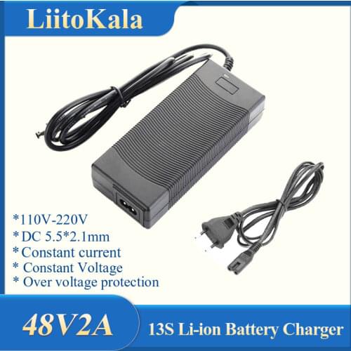 Hk liitokala 54.6 v charger 13 s 48 v 2a li-ion battery charger dc output 5.5 * 2.1mm 54.6 v lithium polymer battery charger