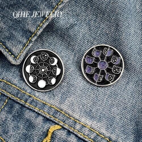 QIHE JEWELRY Punk Mysterious Style Enamel Pins Lunar eclipse Ferris Wheel Brooches Badges Fashion Pins Gift for Friend Wholesale