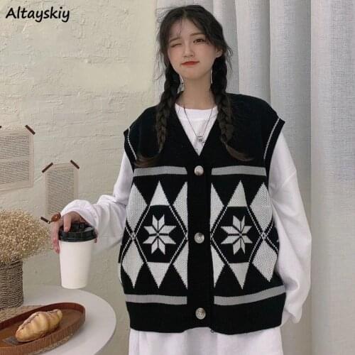 Vests Women Students Ladies Korean Style All-match Retro Japanese Style New BF Loose Comfortable Sleeveless Sweet Preppy Fashion