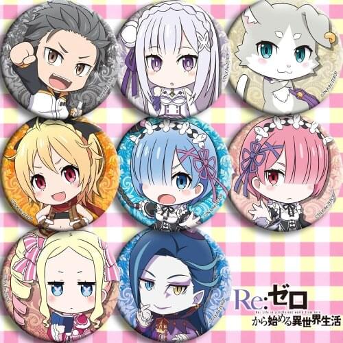 Anime badges 58 mm Animation Re Zero kara Hajimeru Isekai Seikatsu Natsuki Rem Ram All numbers brooch badges