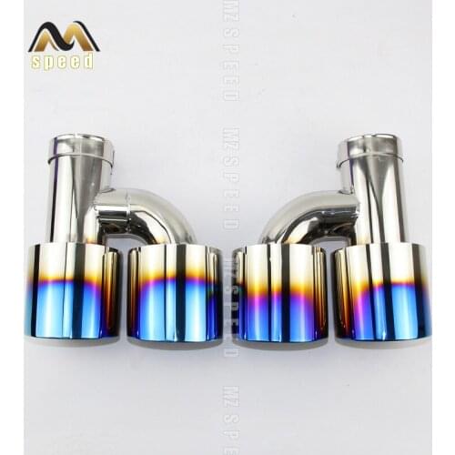 1PCS Car Accessories 304 stainless steel blue and bright H-type double outlet straight edge exhaust pipe tailpipe