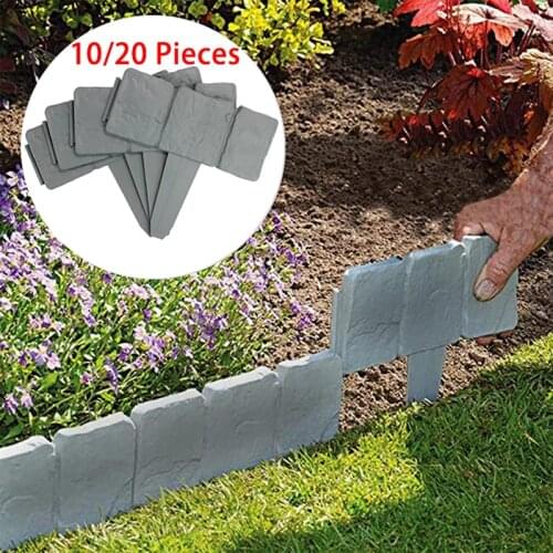 10/20Pcs Grey Garden Fence Stone Effect Plastic Lawn Edging Plant Flower Border Garden Yard Decoration DIY Landscape