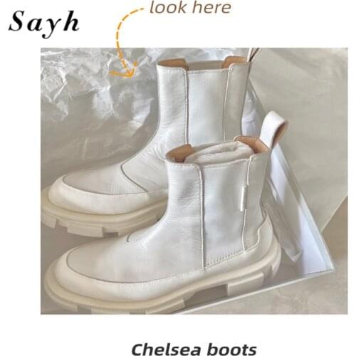 2020 Brand Ankle Boots Genuine Leather Thick Sole Motorcycle Boots Women Round Toe Winter Platform Boots Woman Short Botas