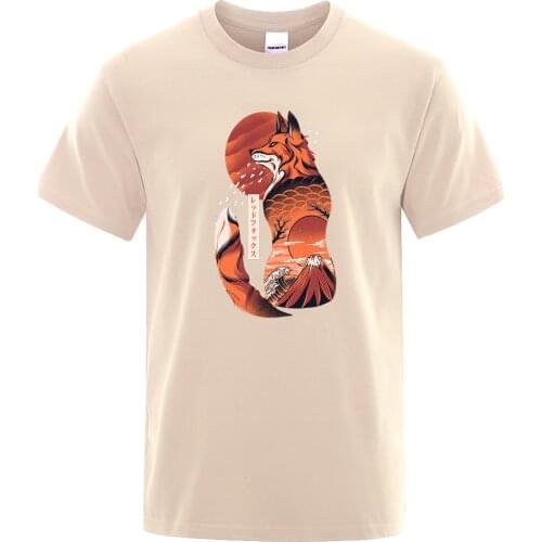 2021 Summer Japanese Fox Funny Printing Men Tshirts Street Quality T-Shirt Sport Comfortable T-Shirts Style Slim Man Clothes