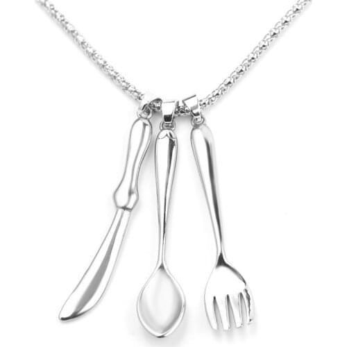3 Pcs Tableware Necklaces Knife Fork And Spoon Pendant Necklace Bijoux Vintage Style Jewelry Charms For Chef Gifts Decoration