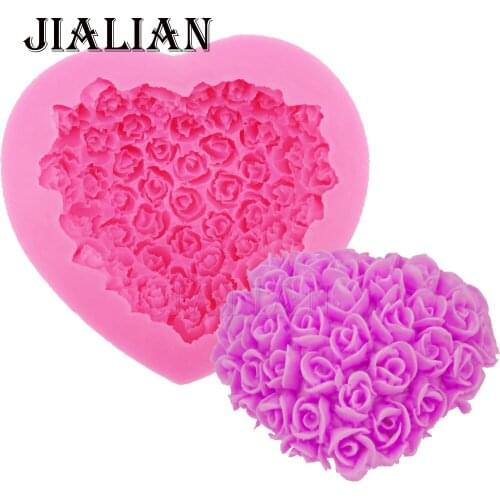 3D Hreat Love shape roses flowers soap mould chocolate wedding cake decorating tools DIY fondant silicone mold T0299