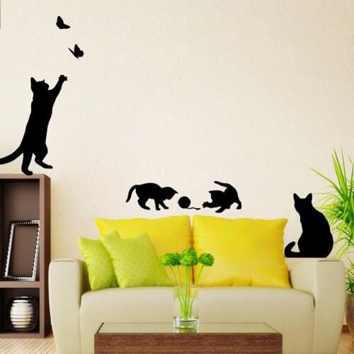 4 cute cats playing wall stickers kids room decorations 707. diy home decals vinyl art animals poster adesivos de paredes 4.5