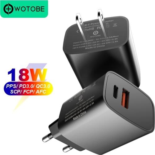 For iPhone/iPad/pixel/S9/S10/Huawei P30/P40/Millet 2-port Fast Wall Charge PD3.0/PPS/QC3.0/SCP/FCP/AFC 18W USB C Power Adapter