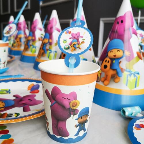 Pocoyo Theme Happy Birthday Party Supplies Decoration Tableware Knife, Fork and Spoon Foil Balloons Large Size Background Gift
