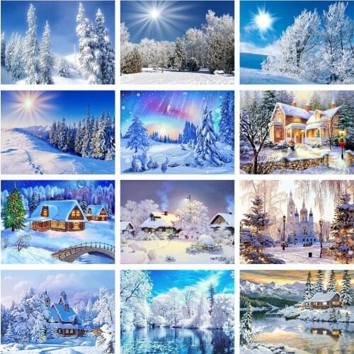 Diamond Embroidery Landscape Snow house Handmade Diamond Painting Village Needlework Mosaic Cross Stitch Home Decor