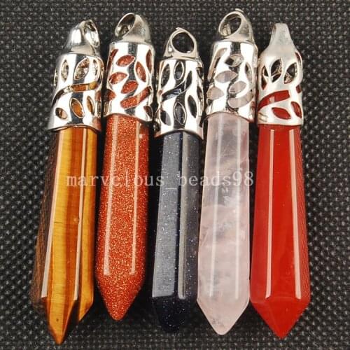 Free shipping Fashion Jewelry 5pcs Wholesale ,ox Stome Hexagonal Pointed Reiki Chakra Pendant Bead MC3469