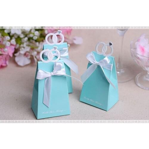 Casamento 500pcs Blue Diamond Ring Wedding Favor Boxes Wedding Candy Box Wedding Favors And Gifts Event & Party Supplies