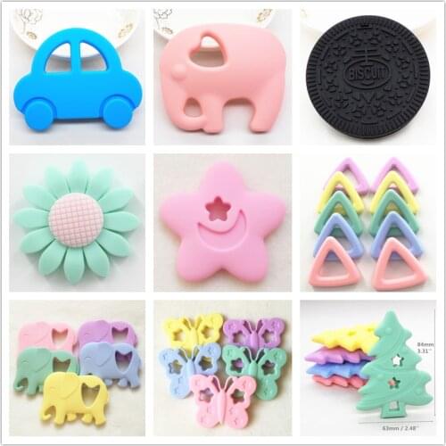 Chenkai 1PC Lovely Silicone Car Teether Baby Cartoon Biscuit Oreo Cookie Teether DIY Elephant Butterfly Animal Teething Toy