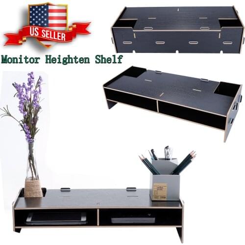 Black Heighten Shelf Rack Stand Desktop Monitor Holder for Display Screen Keyboard Base Bracket Storage Wooden Desktop