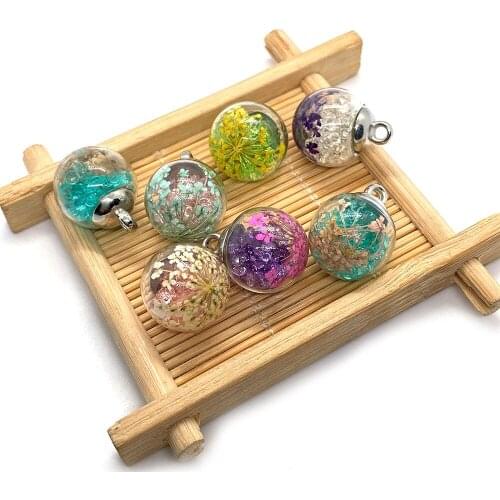 Wholesale 10 Pieces/pack of Glass Ball Colored Dried Flower Pendants with Colored Diamonds DIY To Make Exquisite Jewelry 16 Mm