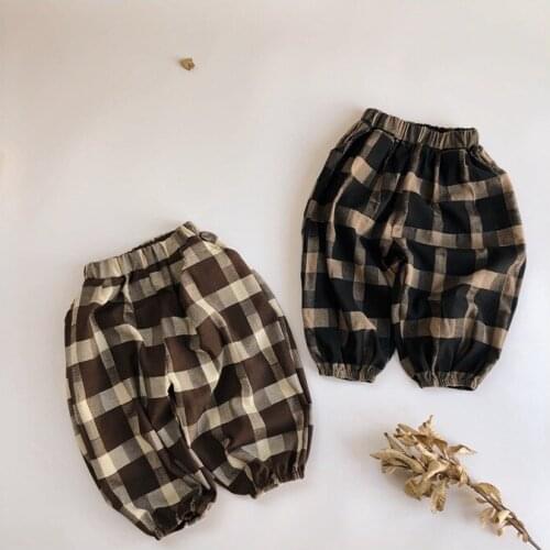 Childrens Plaid 2020 Spring and Summer New Childrens Clothing Boys and Girls Loose Retro Cotton Plaid Pants