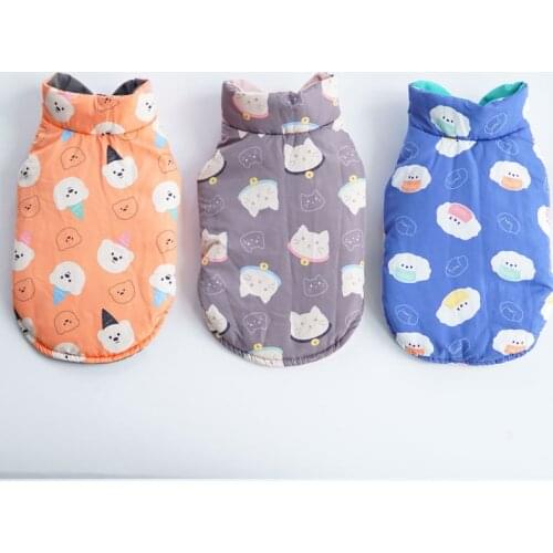 Reversible Dog Coat Vest Jacket Winter Warm Pet Clothes Cute Cartoon Puppy Small Dog Clothing Double Side Wearable Pet Costume