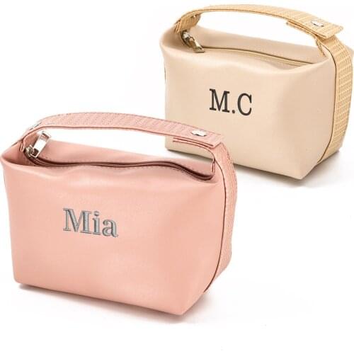Personalized Embroidery Portable Toiletry Bag PU Cosmetic Bag Women Make-up Waterproof Kit Custom Gift for Bridesmaids