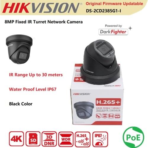 Hikvision IP Camera 4K Black DS-2CD2385G1-I 8MP POE IR IP67 Powered-by-DarkFighter Fixed Turret Network CCTV