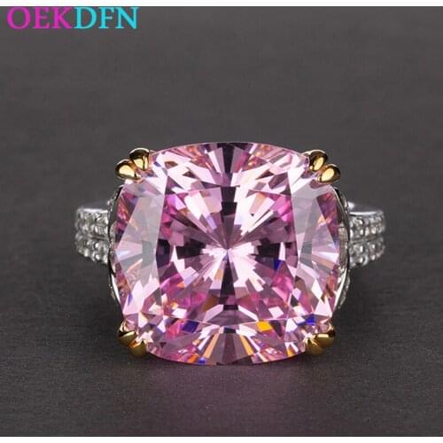 OEKDFN 100% 925 Sterling Silver Ring For Women Citrine Pink AAAAA+ Zircon Engagement Wedding Jewelry Rings Anniversary Gift