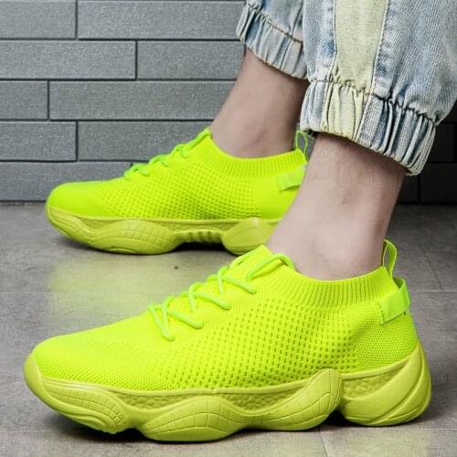 Large Size Shoes Flying Woven Sports Shoes Lovers Version Thick-Soled Casual White Shoes Mesh Running Shoes Mens Trendy Shoes