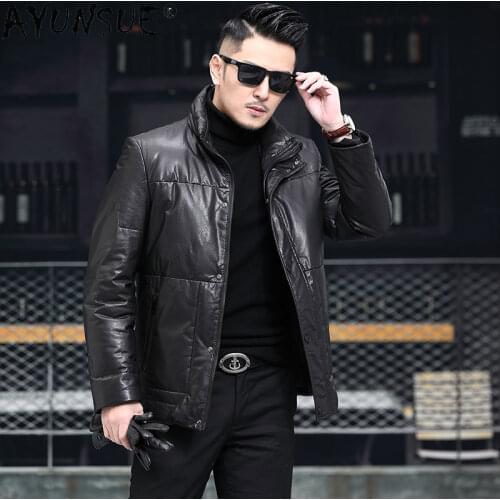 AYUNSUE 2020 New Mens Genuine Leather Clothes 5XL Winter Down Jacket Moto Thick Real Sheepskin Coat Men Ropa De Hombre LXR340