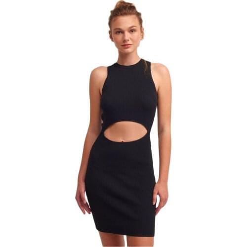 Summer Dress 2021 Robe Club Sexy Long dress Ladies Slim Party Window Detailed Crew Neck Cut Front Dress