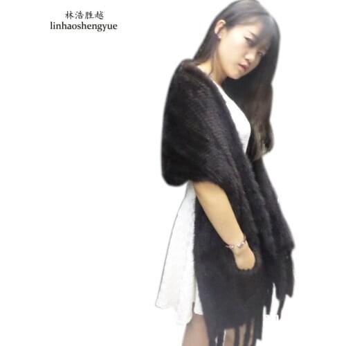 Linhaoshengyue Real Mink Natural Woven Shawl