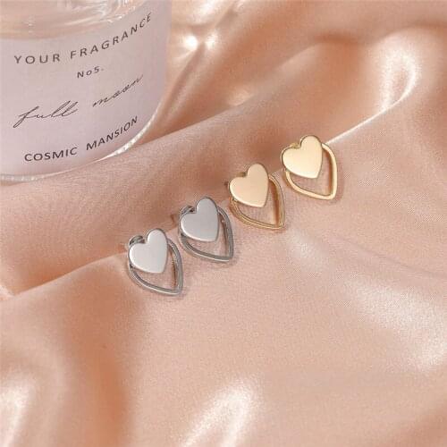 Fashion Design Hollow Double Heart Earrings For Women Girls Simple Style Geometric Shape Stud Ear Jewelry Party Gifts