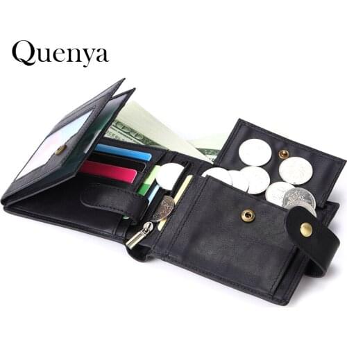 Quenya Fashion Vintage Genuine Leather Men Wallet Leather Wallet men purse Short clutch wallet money bag male wallet card holder